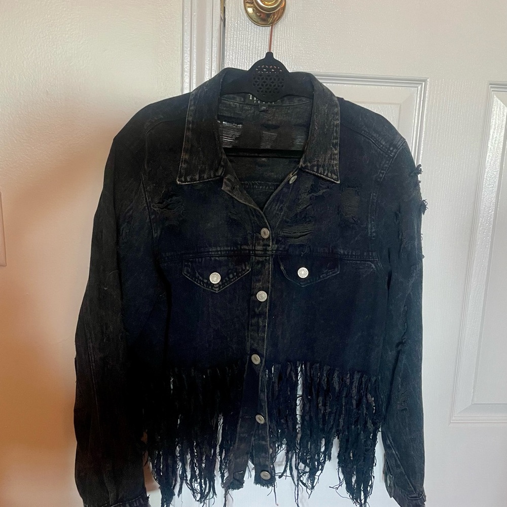 Distressed Black Denim Jacket